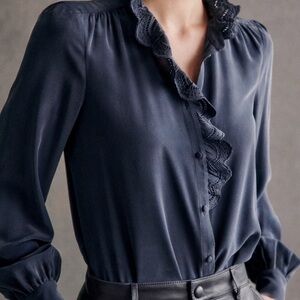 Sezane Chlo Shirt Silk Navy Size 42 EU / 10 US